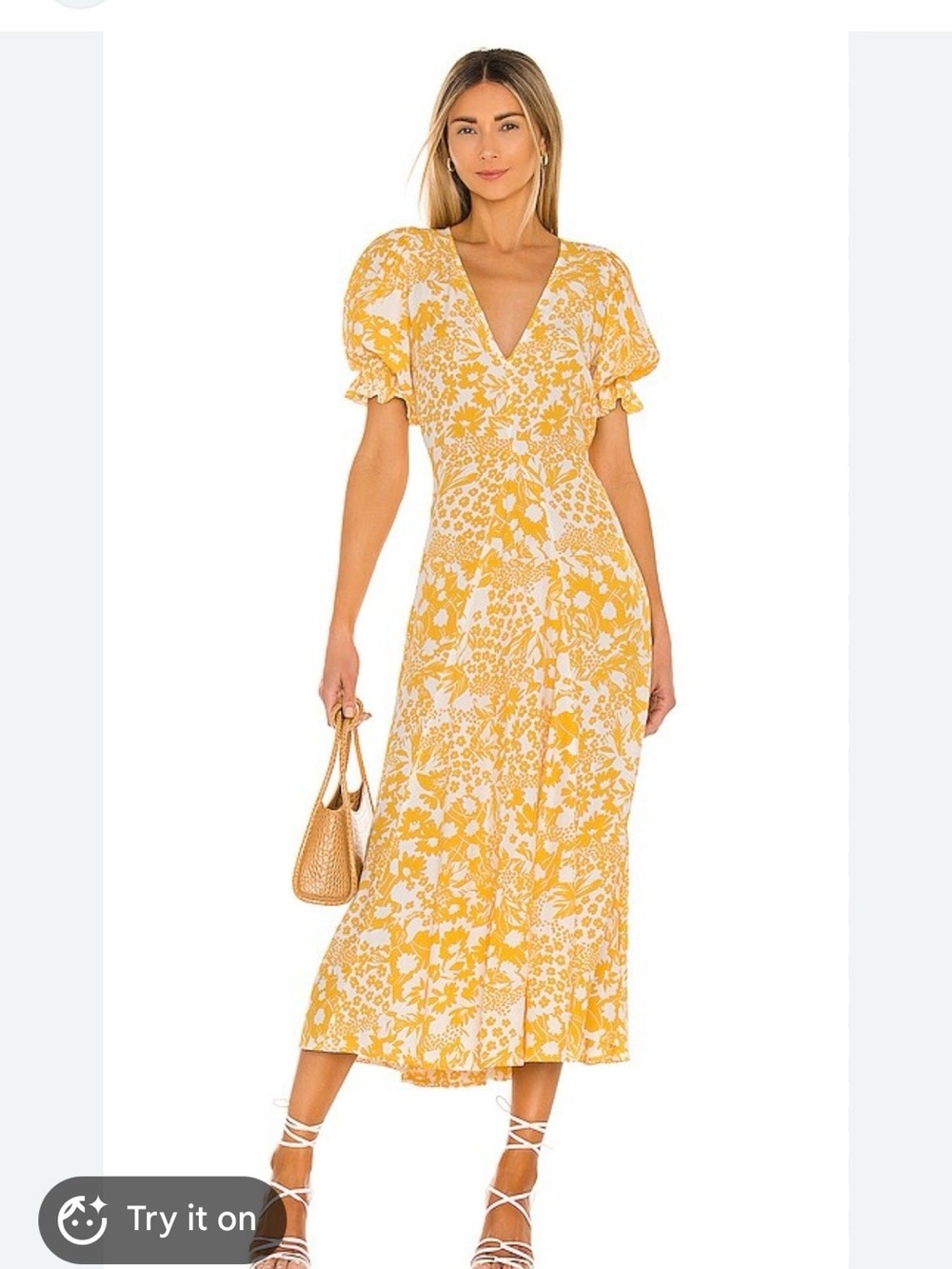 Faithful the Brand Hestia Floral Midi Dress Yellow NWT